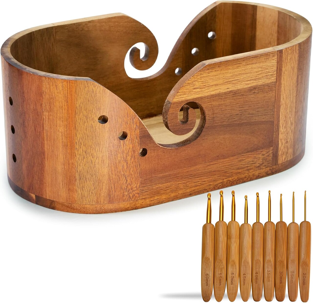9pcs Knitting Hooks Yarn Bowls ,Yarn Bowl - Large Size Wooden Yarn Holder, Smooth Crochet Bowl